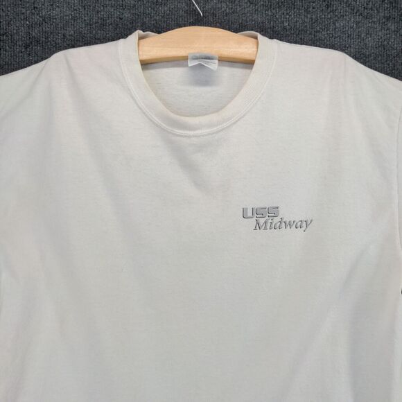 USS Midway T Shirt Size L White Double Sided Graphic Navy Short Sleeve - Picture 7 of 16
